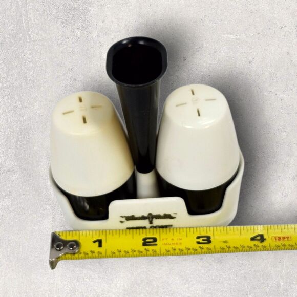 Vintage Miracle Maid “Gem Coat” Salt & Pepper Shaker Set w/ Holder – 1960s Promo - Picture 9 of 10